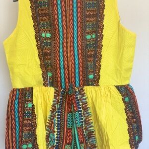 Dashiki African yellow cotton blouse Size XL
